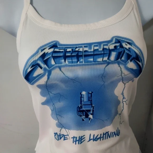 Metallica ride the lightning shirt cropped tank top vintage logo Metallica tank - Picture 4 of 4